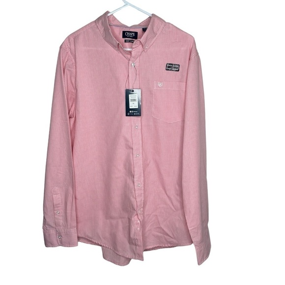 New Chaps Men’s Easy Care Button Down Plaid Shirt Long Pink White XL BNWT - Picture 1 of 5
